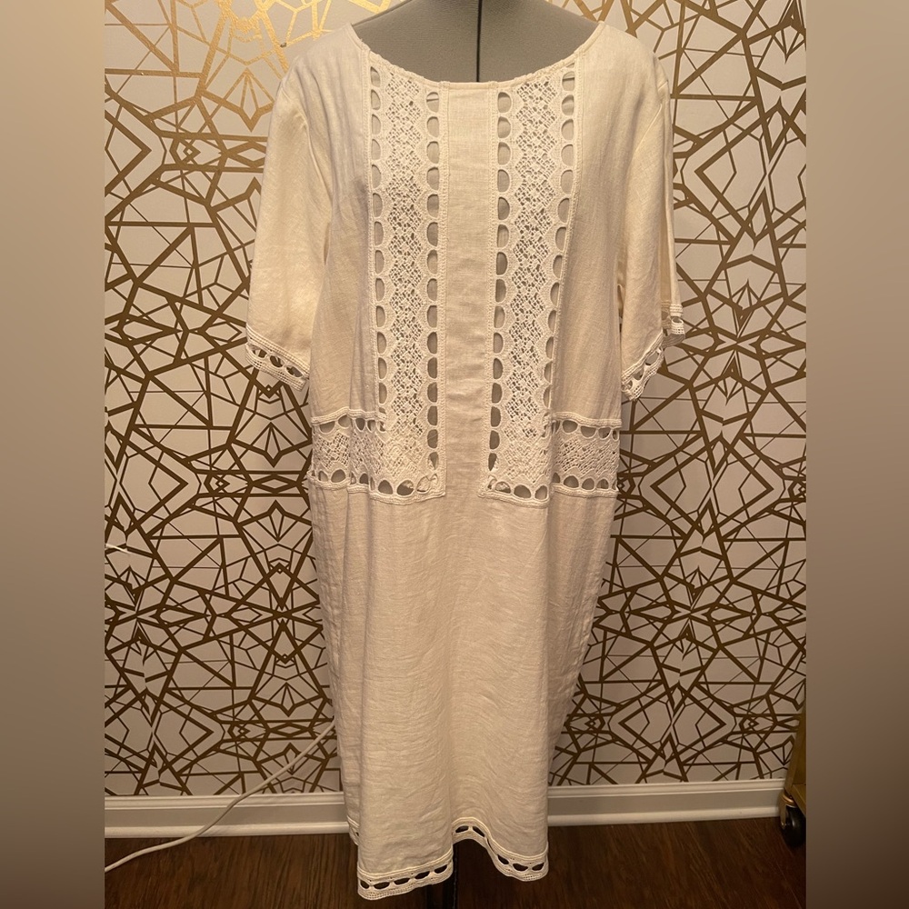 🌹NWT ANN TAYLOR FACTORY LINEN CROCHET SWIFT DRESS, SIZE 14